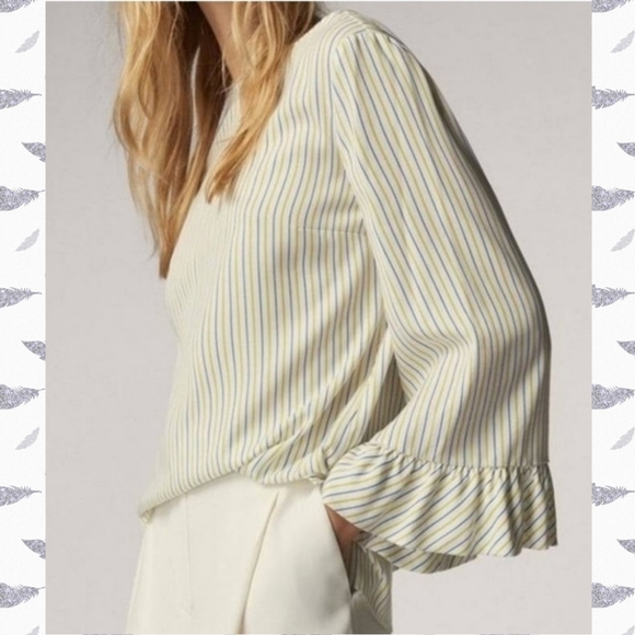 Massimo Dutti Striped V Back Bell Sleeve Top - Picture 1 of 8